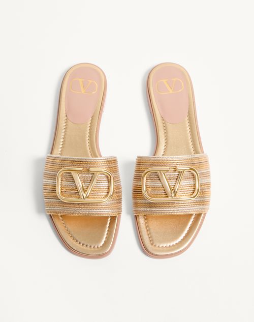 Valentino Garavani - Vlogo Signature Metallic Leather Slide Sandal With Cornely Embroidery - Gold - Woman - Sandals